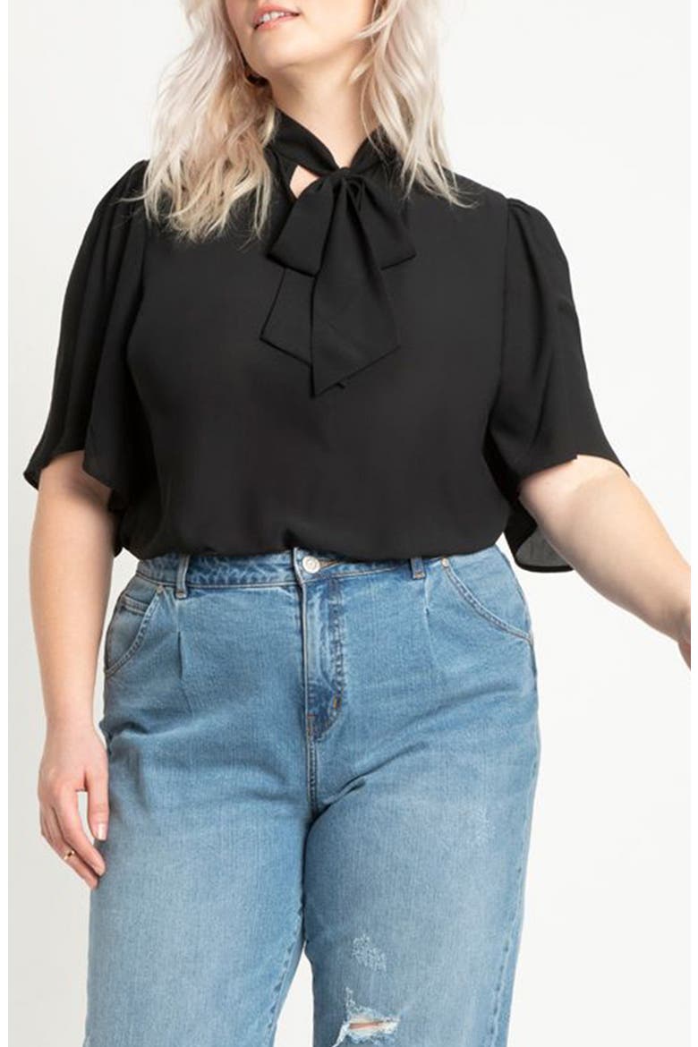 Bow Blouse With Flutter Sleeve, Main, color, BLACK