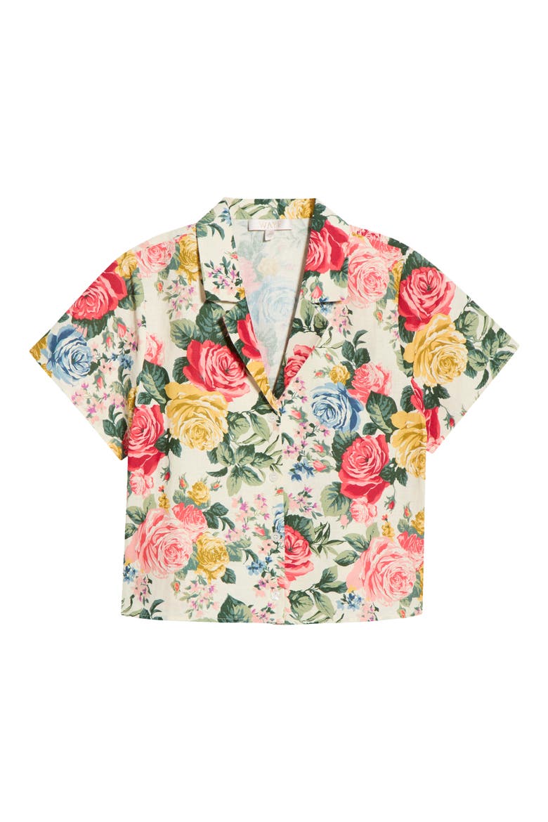 Amelia Short Sleeve Linen Blend Top, Alternate, color, IVORY ROSES