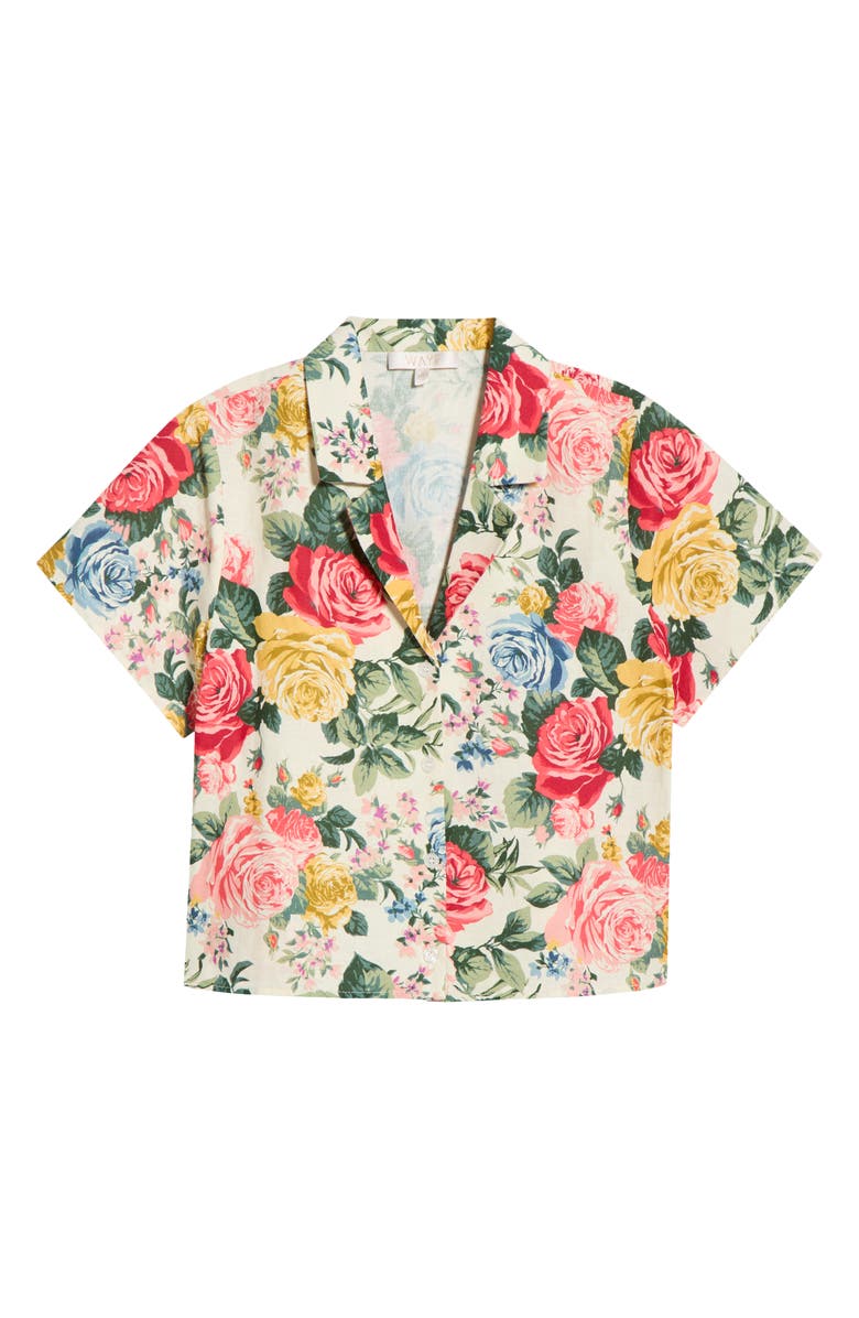 WAYF Amelia Short Sleeve Linen Blend Top, Alternate, color, Ivory Roses