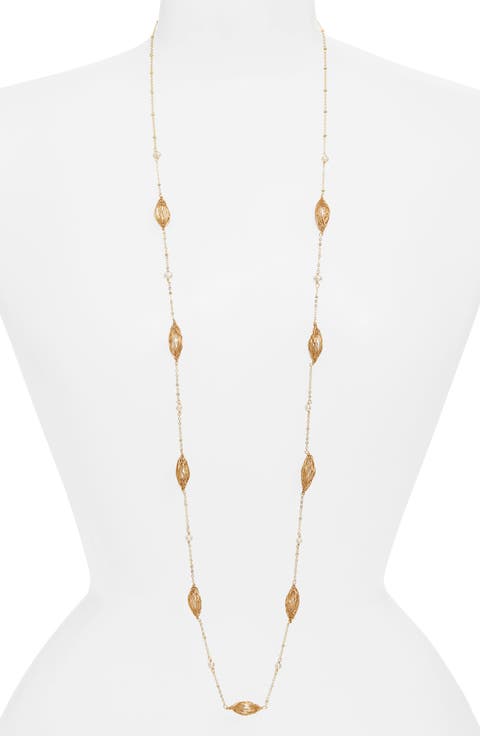 Leesa Wrapped Freshwater Pearl Long Station Necklace
