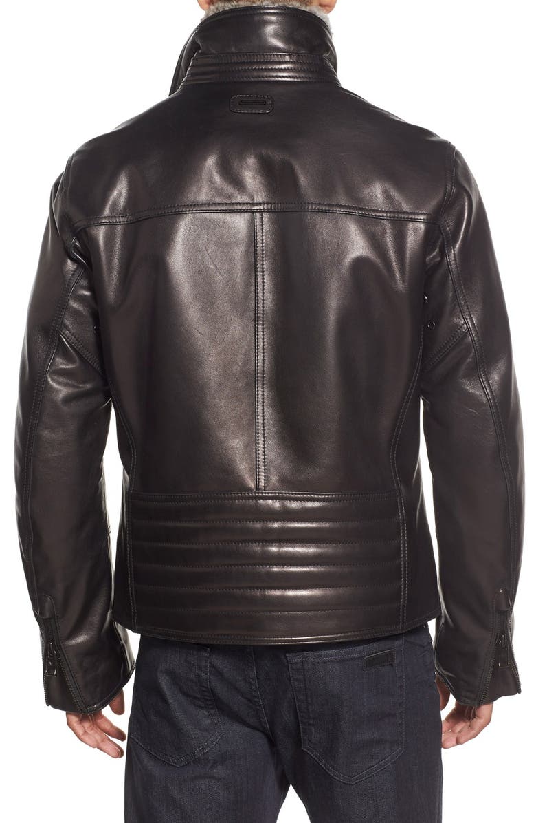 Andrew Marc Marc New York by Andrew Marc 'Flycroft' Leather Moto Jacket with Genuine Rabbit Fur Lining, Alternate, color, 