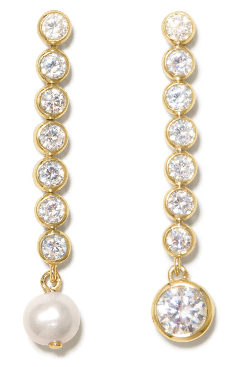 Ascent Mismatched Linear Drop Earrings, Main, color, GOLD