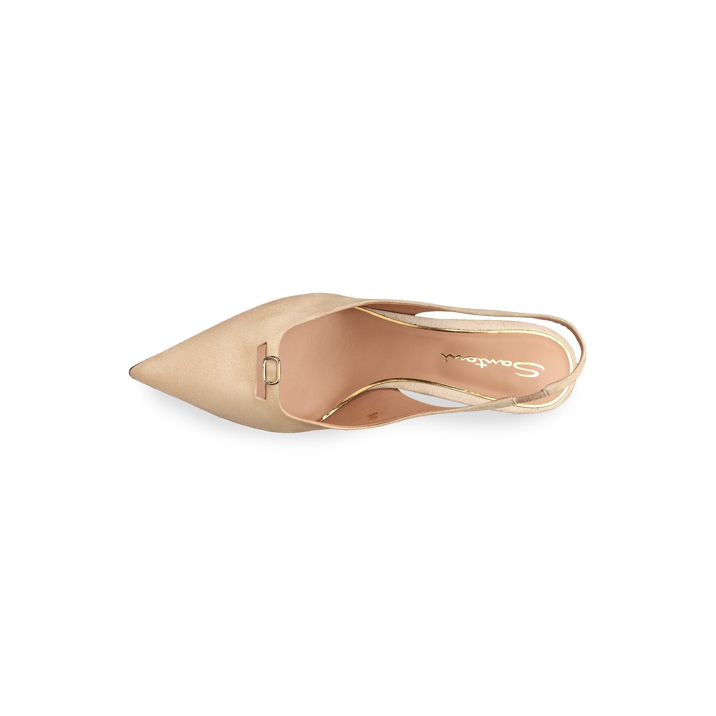 Santoni Women's Suede Leather Mid-Heel Slingback, Alternate, color, Natural