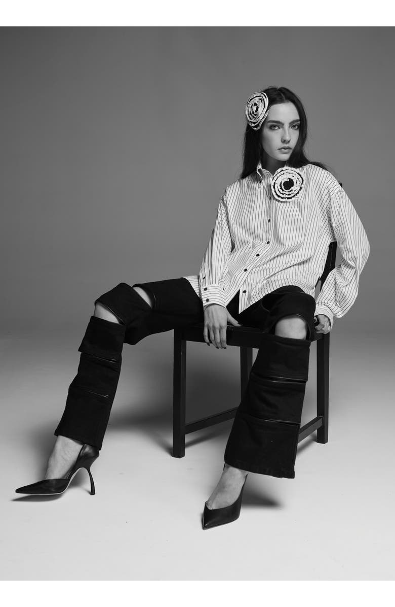 Contessa Mills Arcana Slim-Fit Mid-Rise Leather-Trim Jeans, Alternate, color, Black