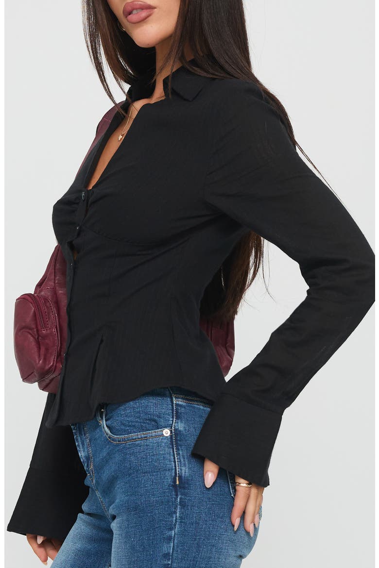 Elowenn Long Sleeve Button-Up Shirt, Alternate, color, BLACK