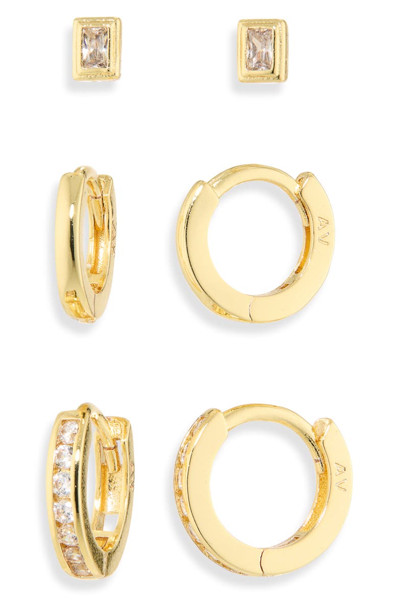 Pavé Trio Set of 3 Earrings, Main, color, GOLD