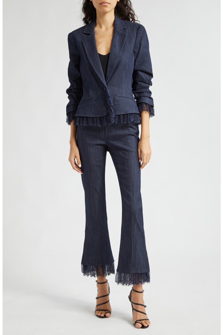 Le Petit Roxie Lace Trim Denim Blazer, Alternate, color, INDIGO