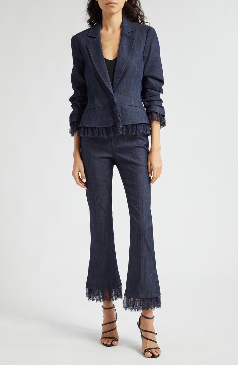 Cinq à Sept Le Petit Roxie Lace Trim Denim Blazer, Alternate, color,