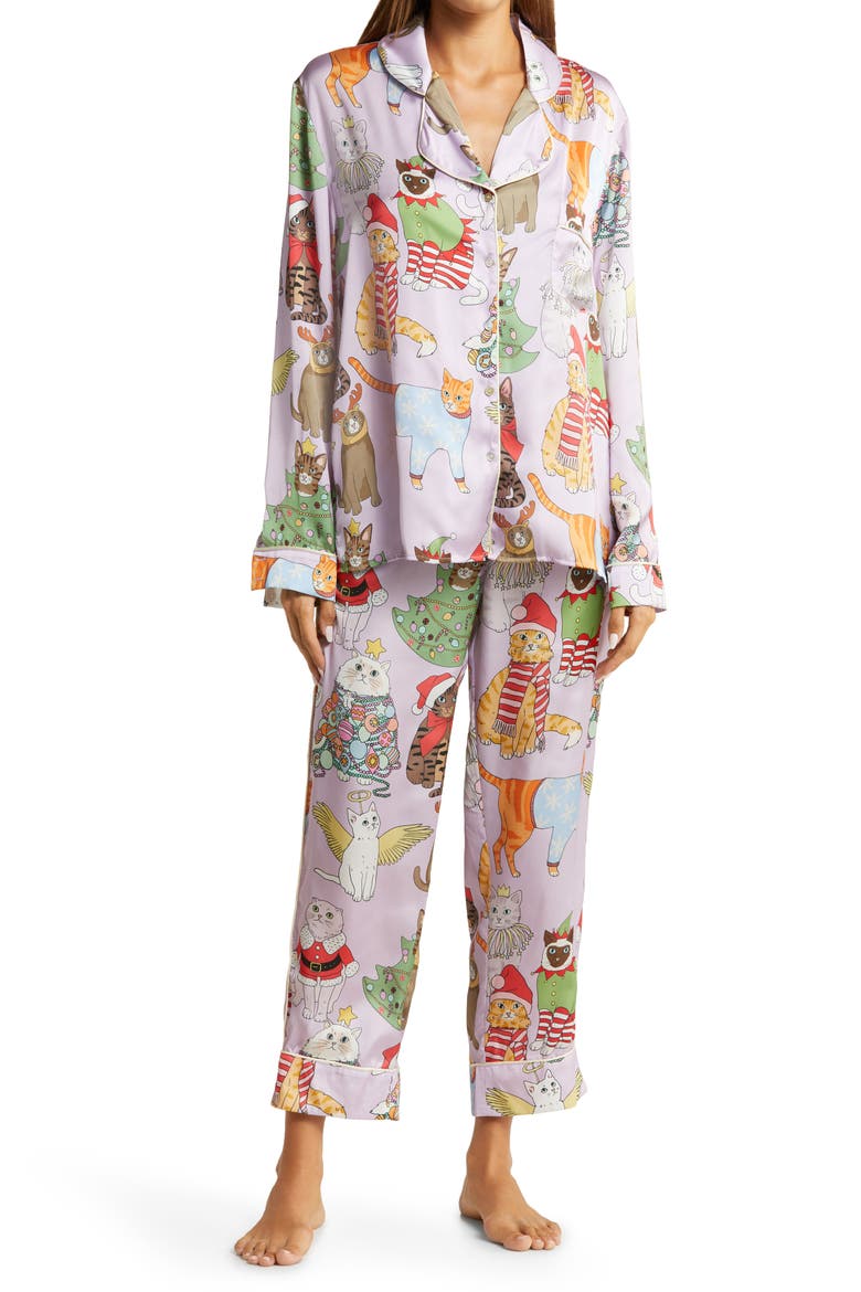 Christmas Cats Recycled Polyester Pajamas, Main, color, LILAC