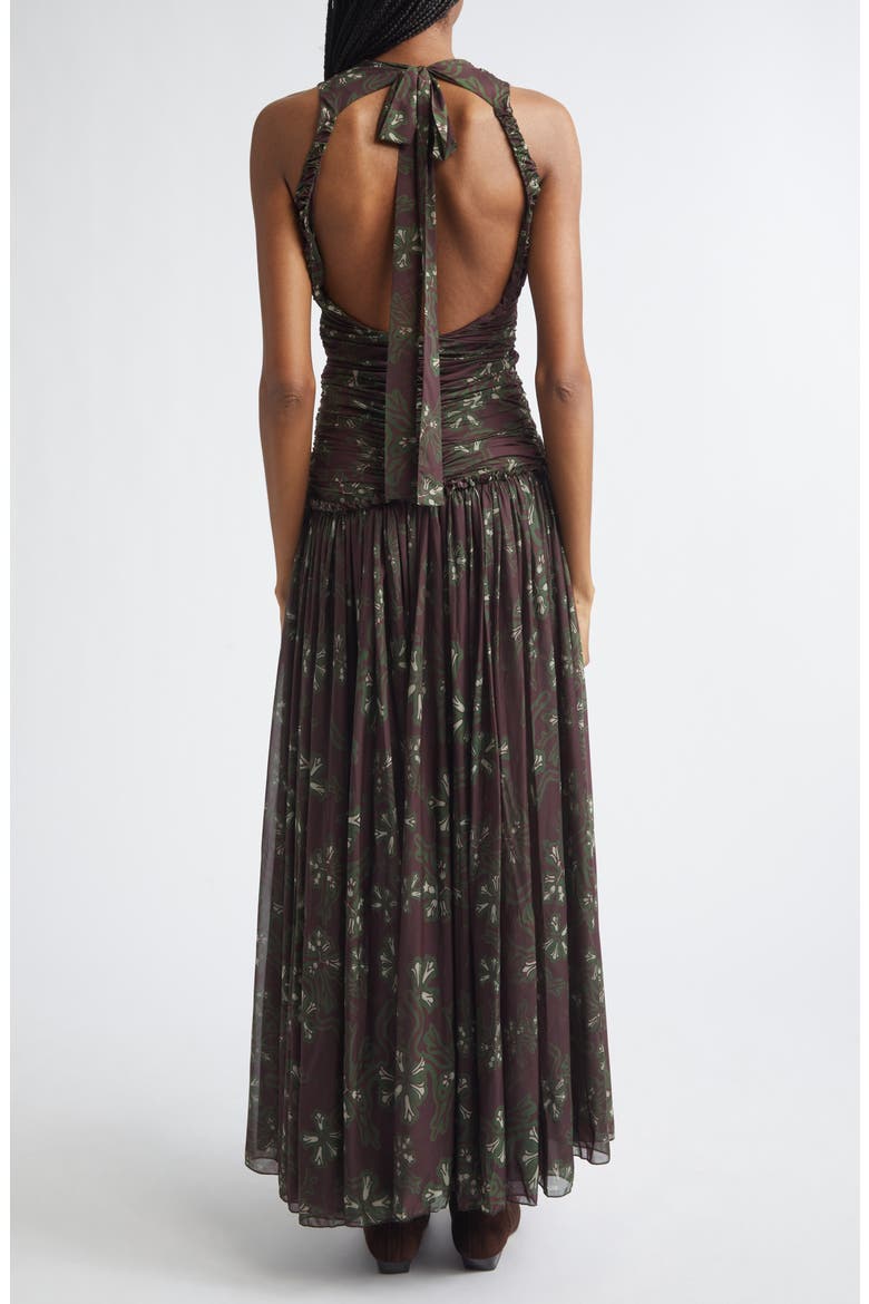 Alina Floral Gathered Open Back Jersey Dress, Alternate, color, BROWN MULTI