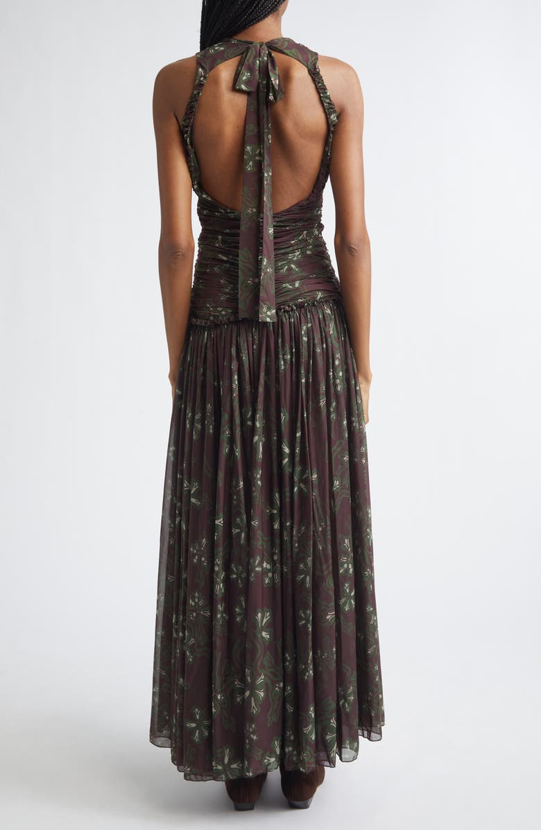 Siedrés Alina Floral Gathered Open Back Jersey Dress, Alternate, color, Brown Multi