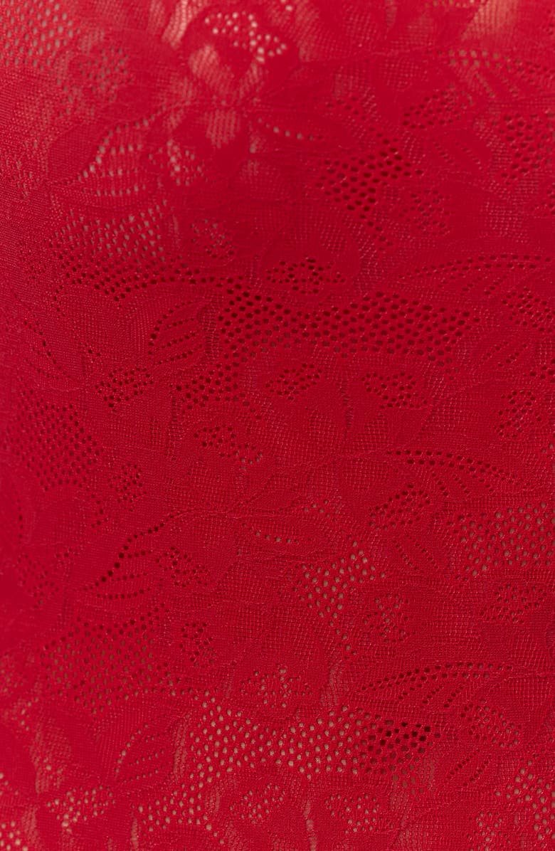 Naked Wardrobe Mock Neck Long Sleeve Lace Maxi Dress, Alternate, color, Ruby Red