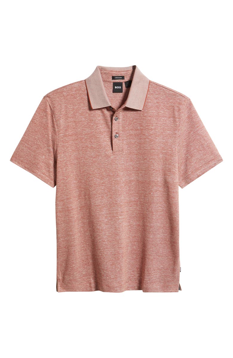BOSS Press Cotton and Linen Polo, Alternate, color, Dark Orange