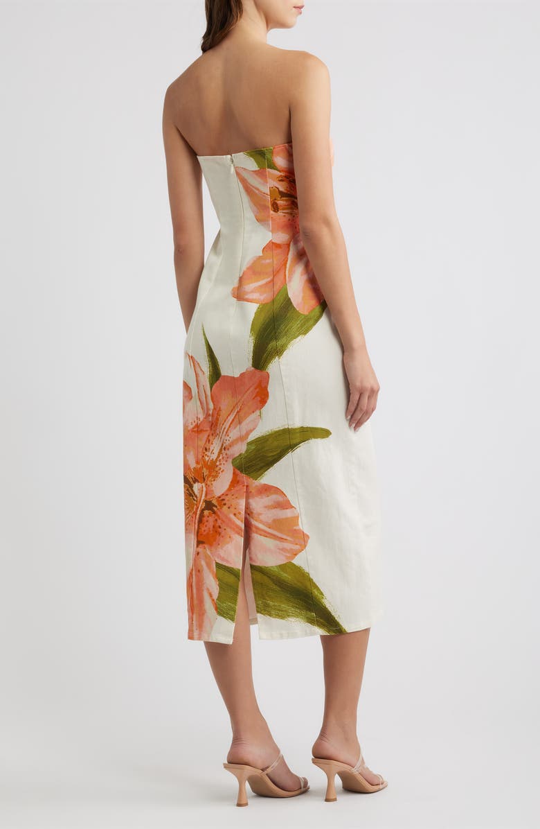 FLYING TOMATO Floral Strapless Stretch Cotton Sheath Dress, Alternate, color, Ivory