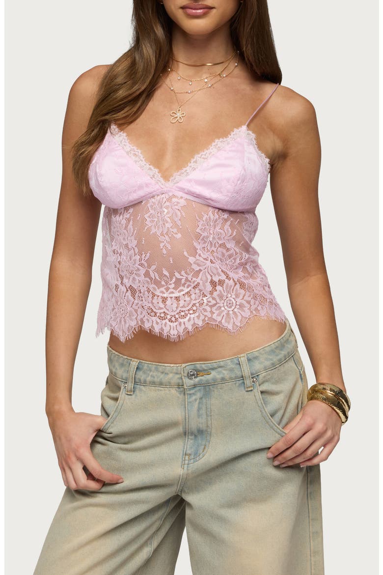 Ottilie Sheer Lace Satin Camisole, Main, color, LIGHT-PINK