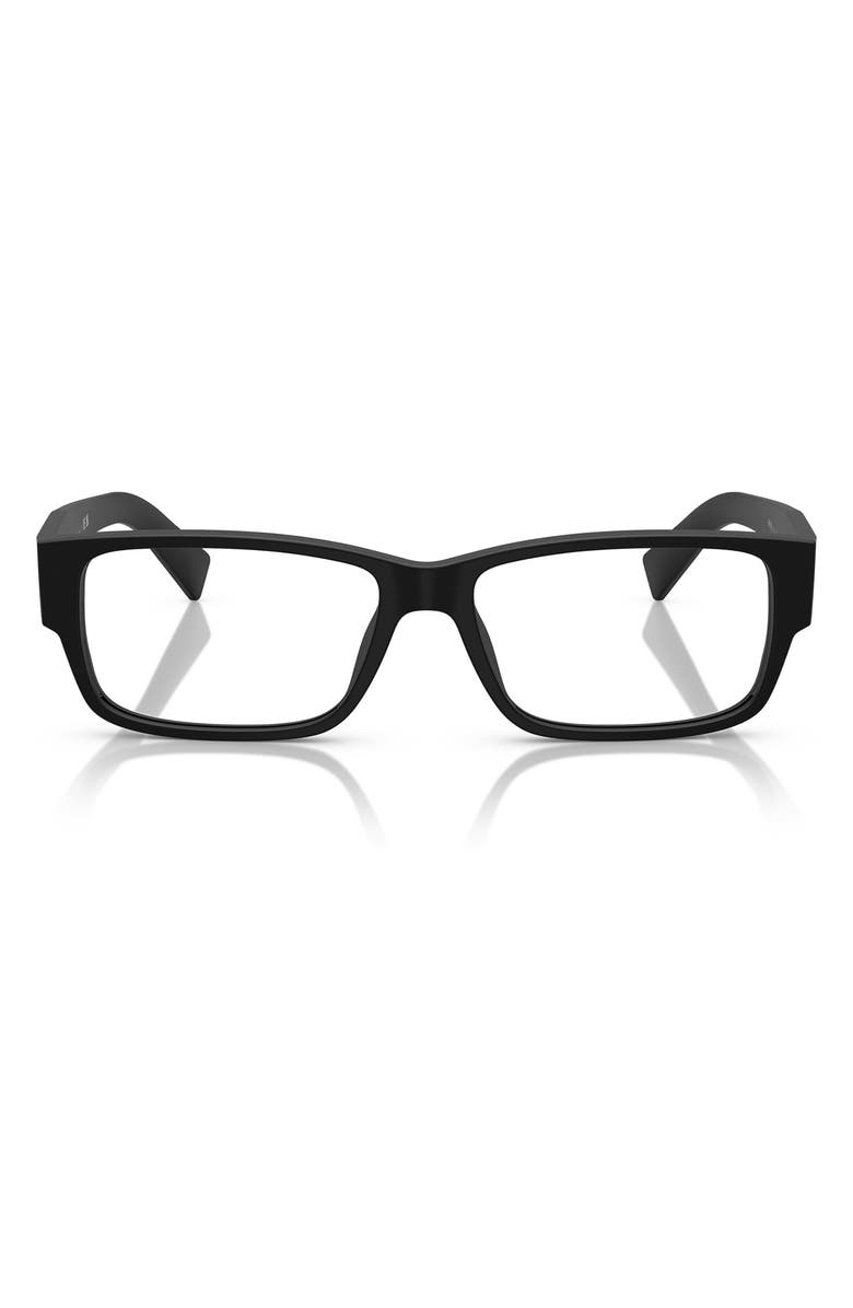 Prada 57mm Rectangular Optical Glasses, Main, color, Deep Black