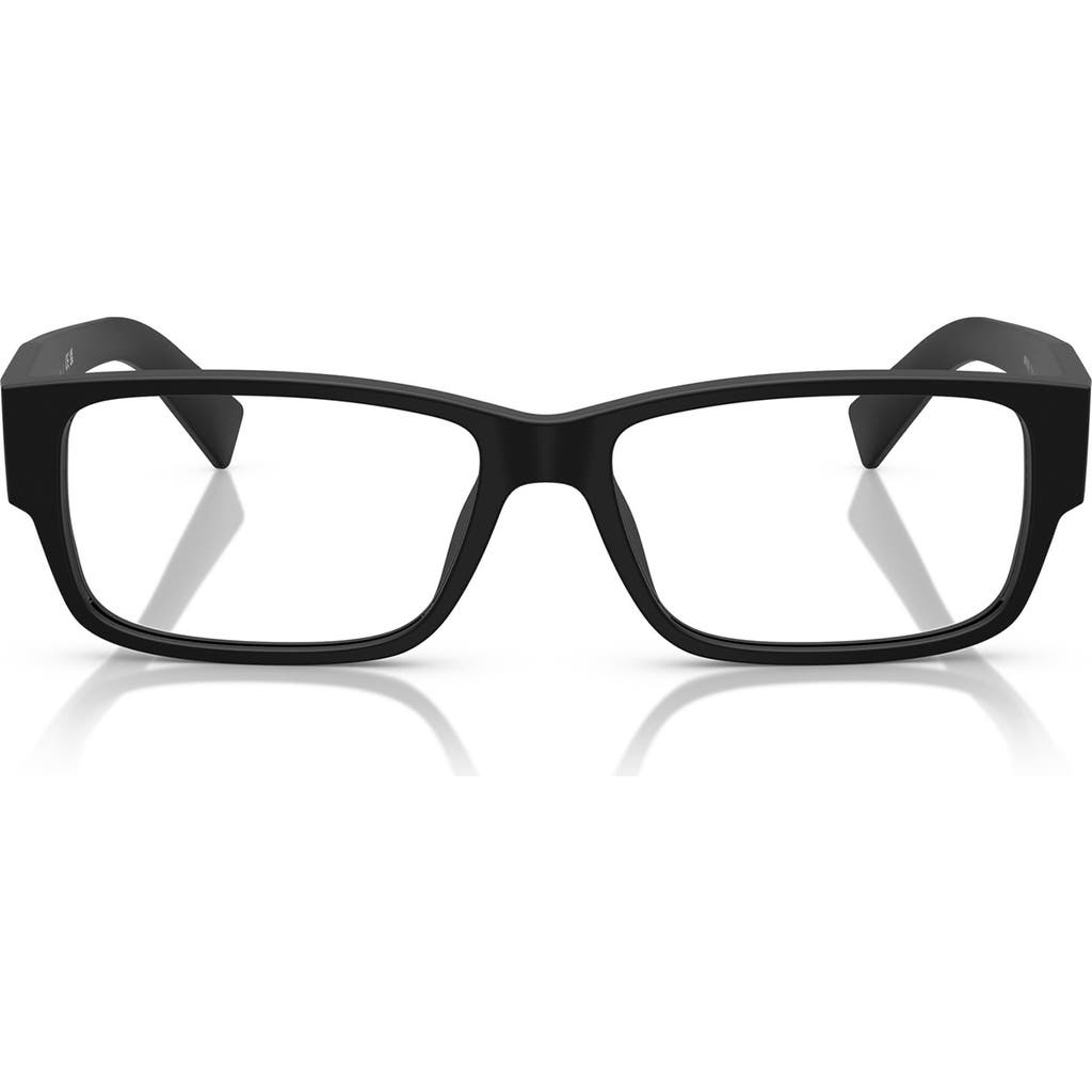 Prada 57mm Rectangular Optical Glasses In Matte Black