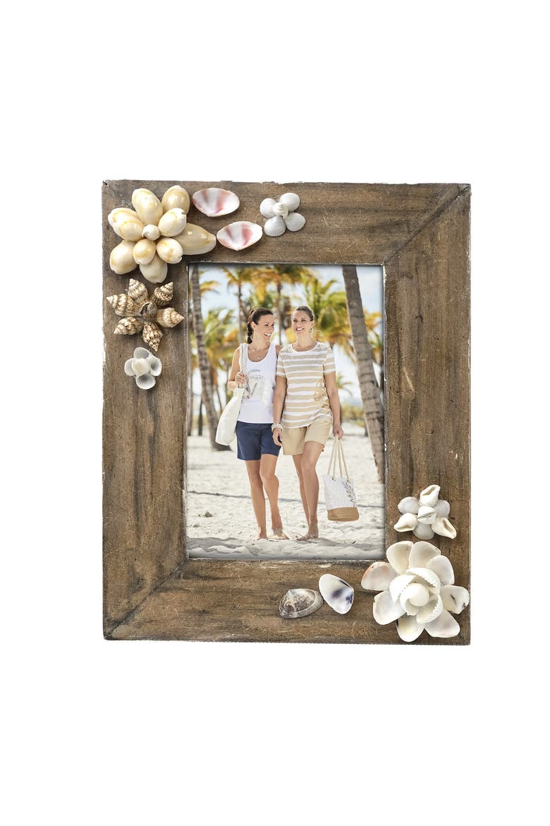 Wooden Coastal Shells 4x6 Photo Picture Frame Holder, Main, color, Brown