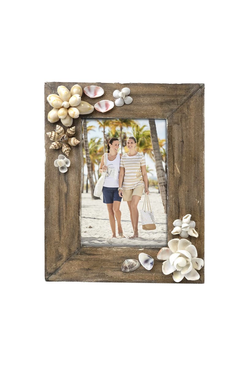 Beachcombers Wooden Coastal Shells 4x6 Photo Picture Frame Holder, Main, color, Brown