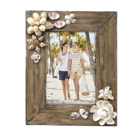 Wooden Coastal Shells 4x6 Photo Picture Frame Holder