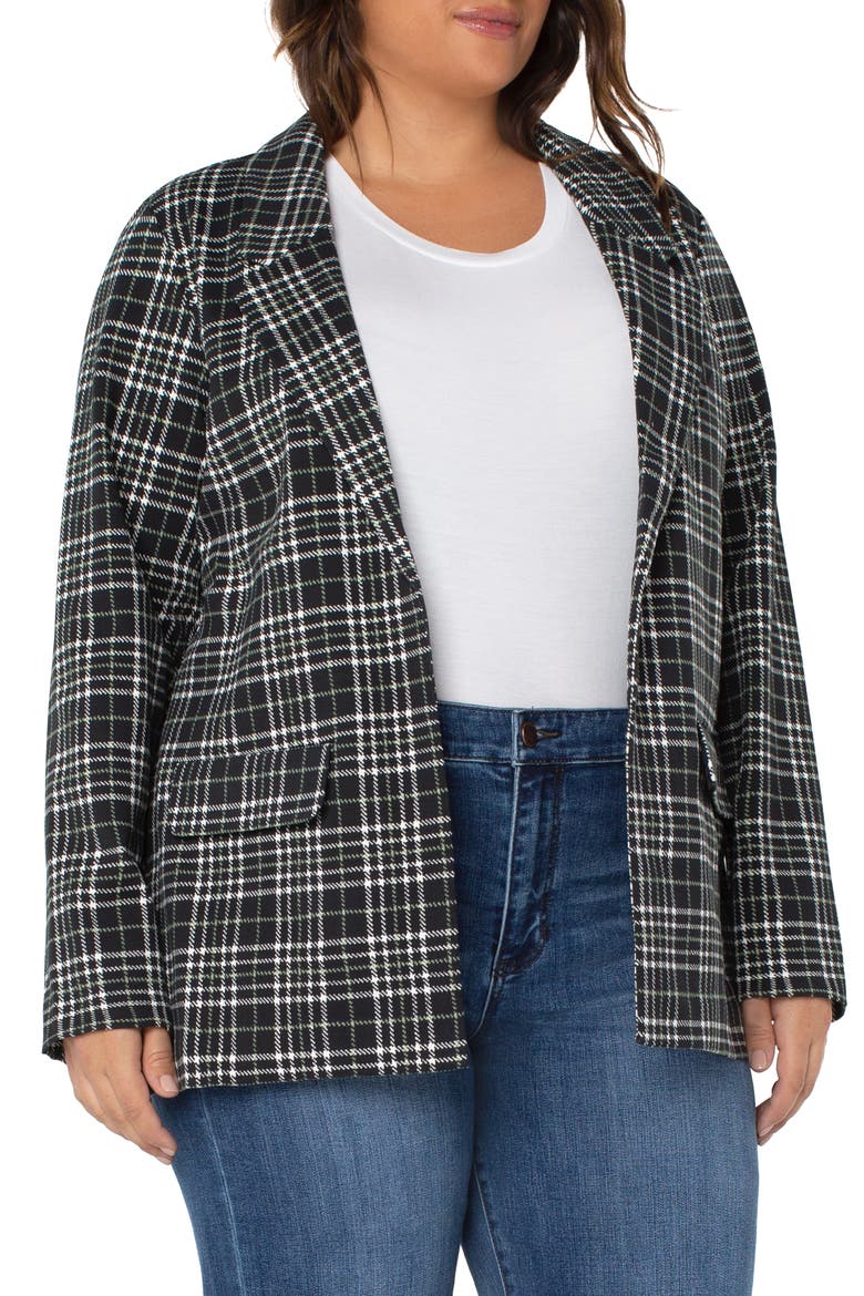 Plaid Boyfriend Blazer, Main, color, BLACK/ OLIVE GLEN