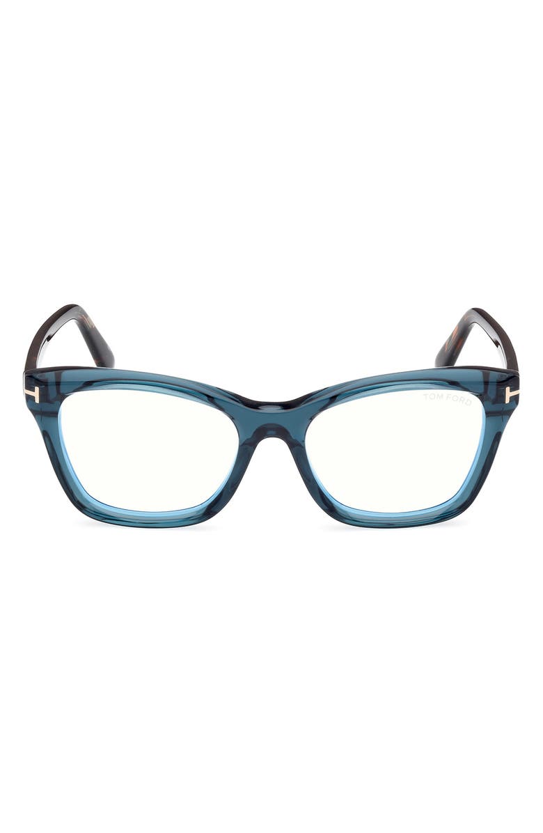 TOM FORD 53mm Cat Eye Blue Light Blocking Optical Glasses, Main, color, Aqua / Vintage Blue Havana