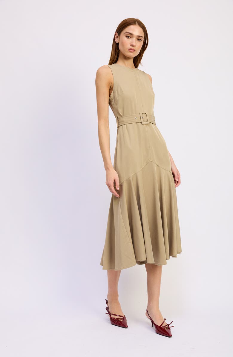 En Saison Autumn Belted Midi Dress, Alternate, color, Khaki