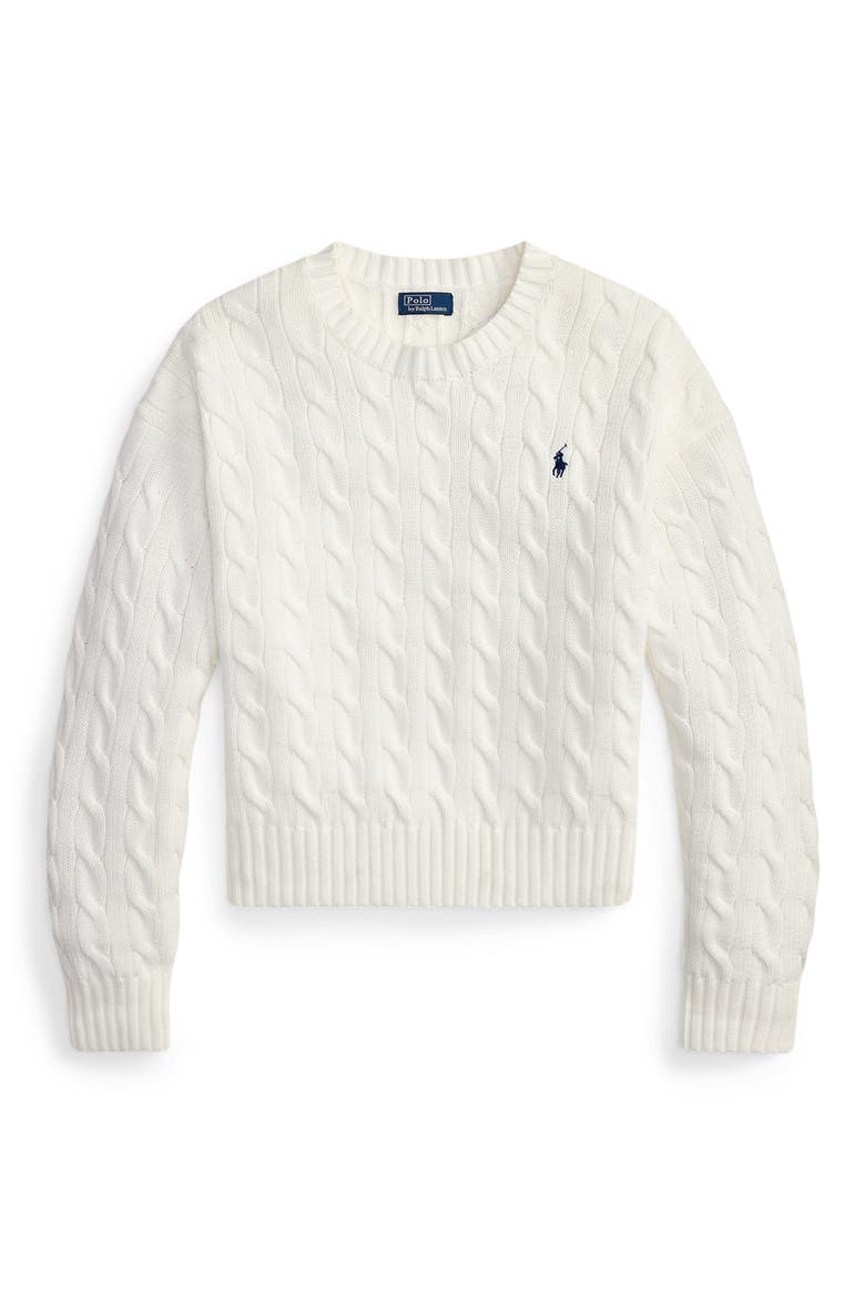 Cable Knit Crewneck Sweater, Alternate, color, WHITE