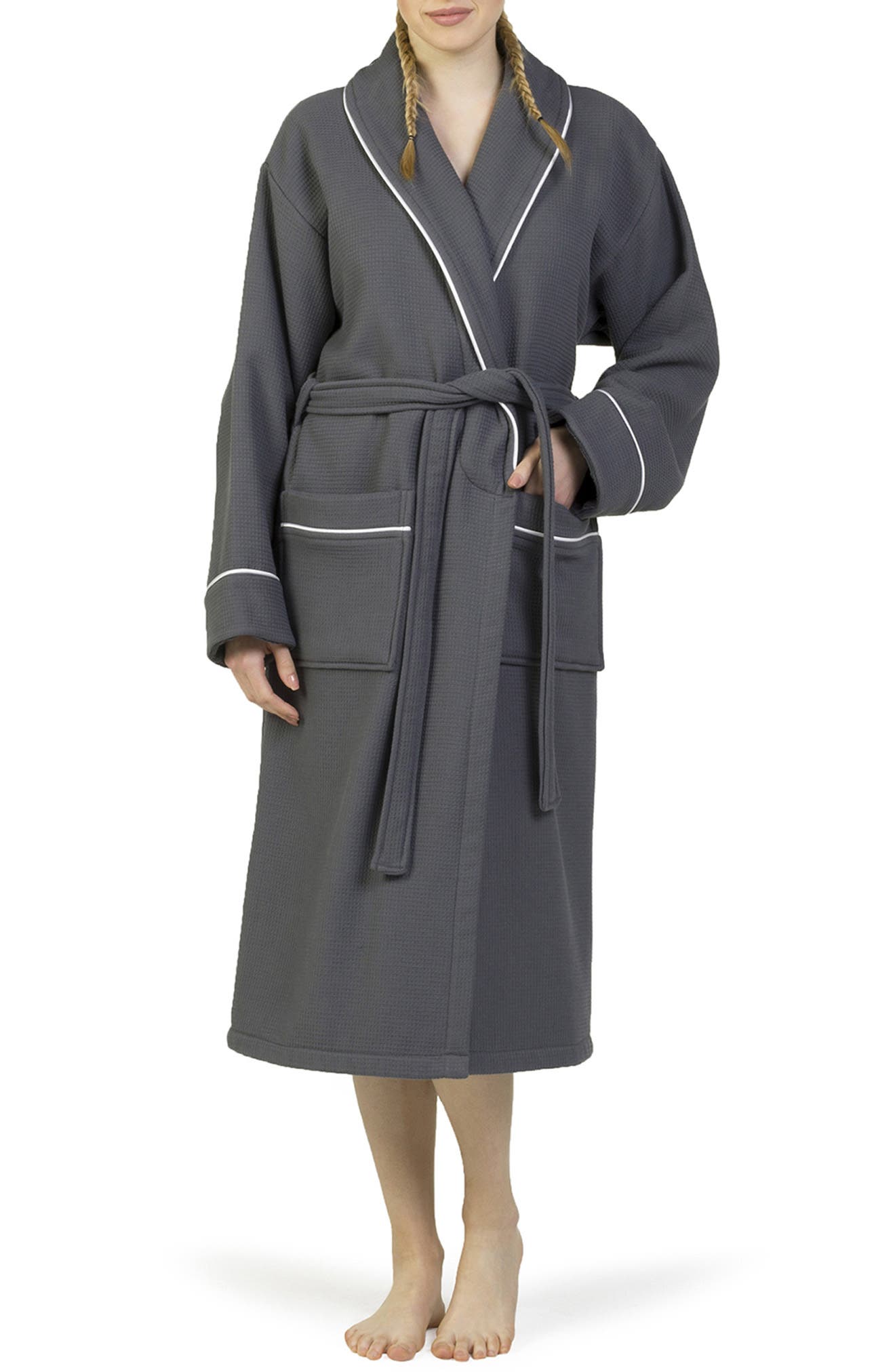 Linum Home Textiles Hotel Collection Satin Piped Trim Waffle Terry Bathrobe