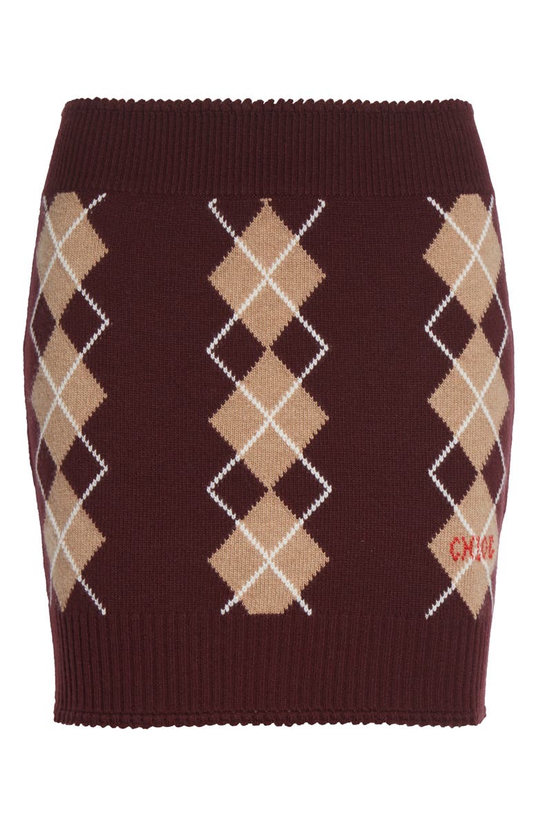Chloé Argyle Wool & Cashmere Miniskirt, Alternate, color, Burgundy