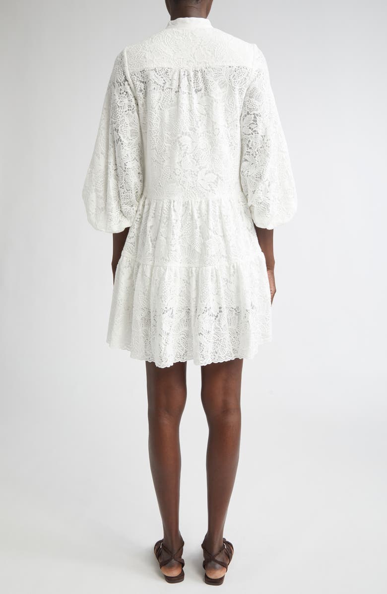Erdem Long Sleeve Tiered Lace Minidress, Alternate, color, Ivory