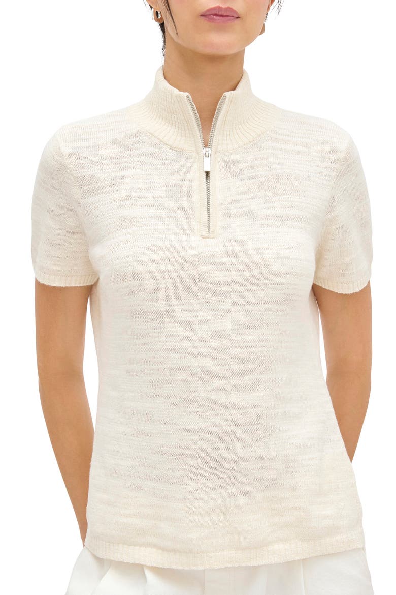 Stevie Half Zip Linen & Organic Cotton Sweater, Main, color, ECRU