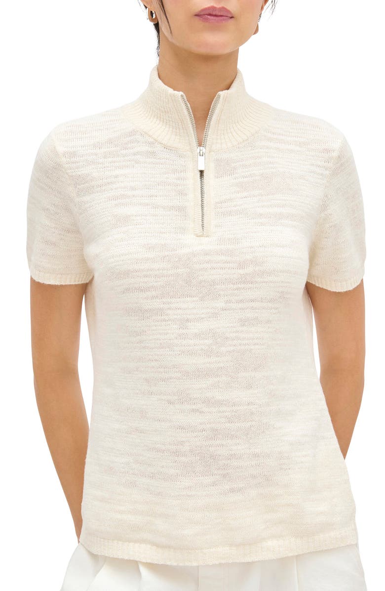 ALIGNE Stevie Half Zip Linen & Organic Cotton Sweater, Main, color, Ecru