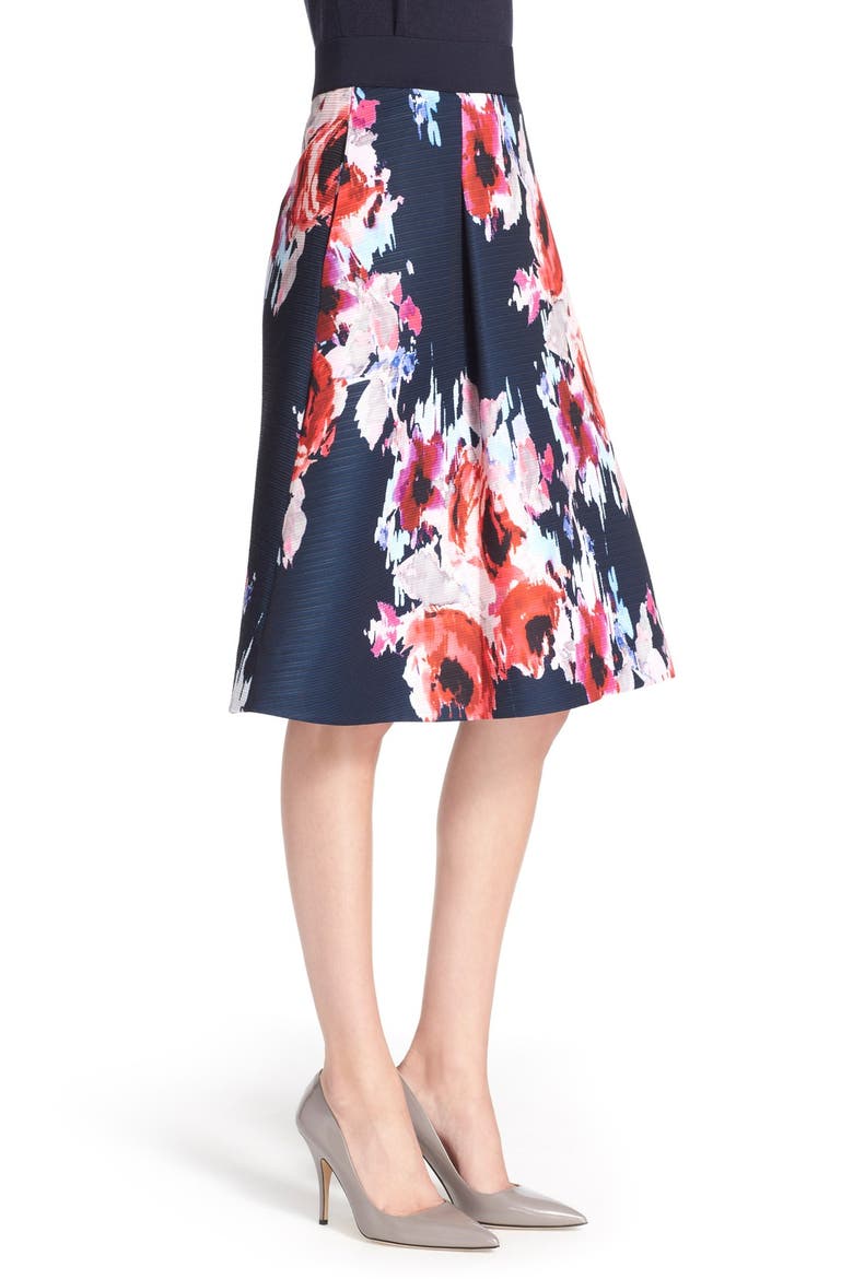 'hazy floral' print midi skirt, Alternate, color, INK MULTI