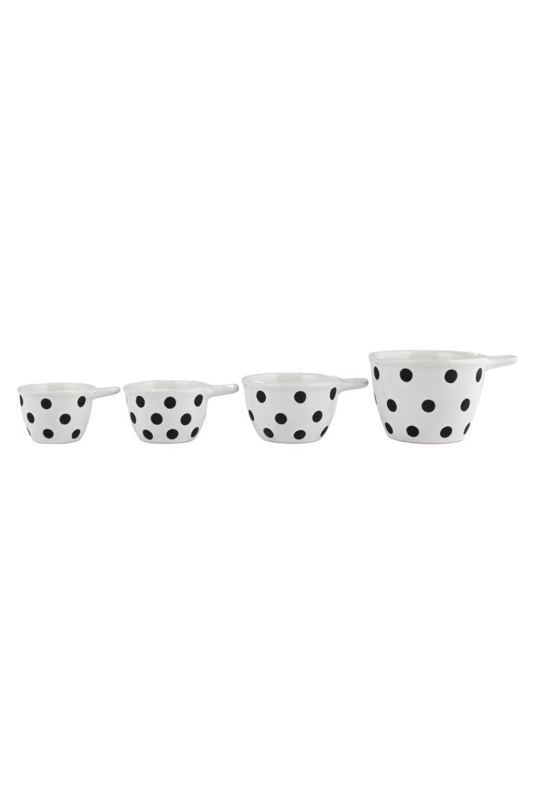 Ceramic Measuring Cups with Polka Dots, Set of 4 Sizes, Black and White, Alternate, color, White