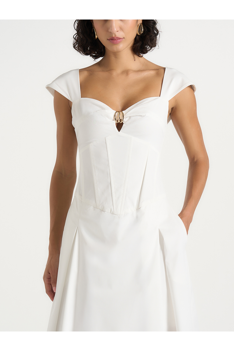 Faith Cap Sleeve Corset Cotton Midi Dress, Alternate, color, White