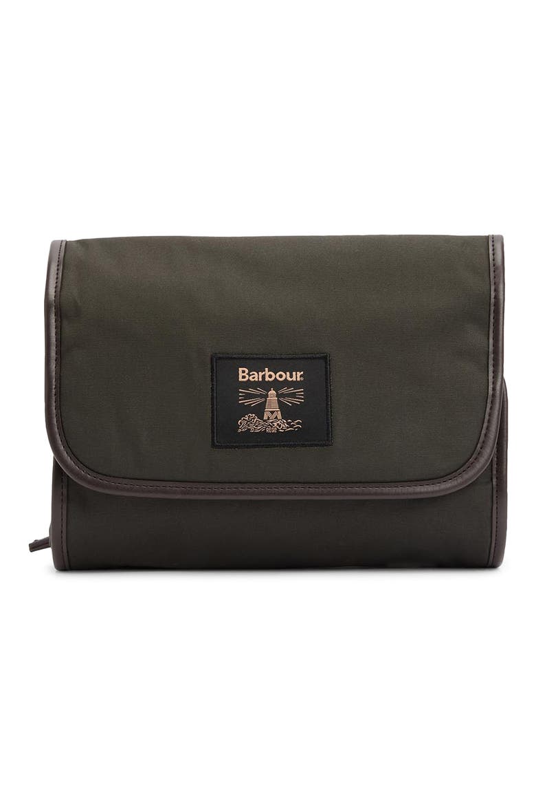 Waxed Cotton Hanging Wash Bag, Main, color, OLIVE/BEACON