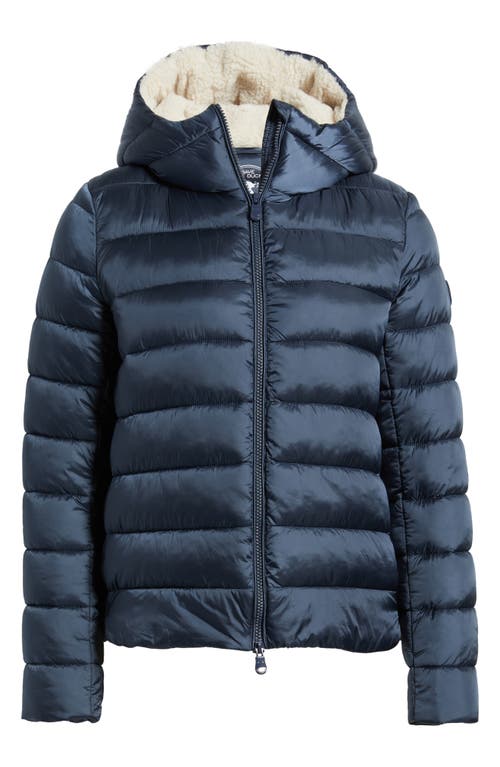 Save The Duck Gretel Faux Shearling Lining Hooded Puffer Jacket In Blue