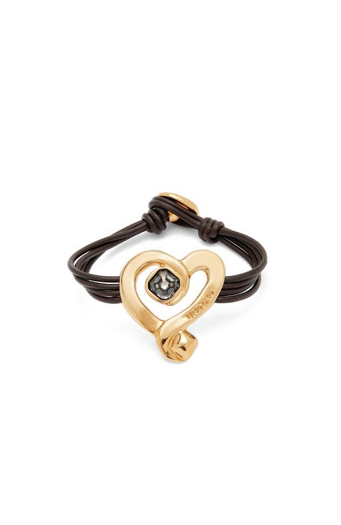Black Crystal Heart Leather Bracelet