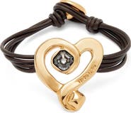 UNODE50 Black Crystal Heart Leather Bracelet