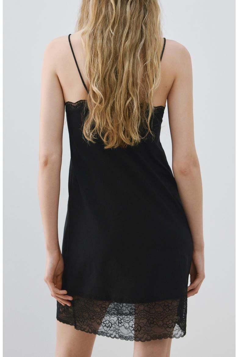 Lace Trim Jersey Chemise, Alternate, color, BLACK