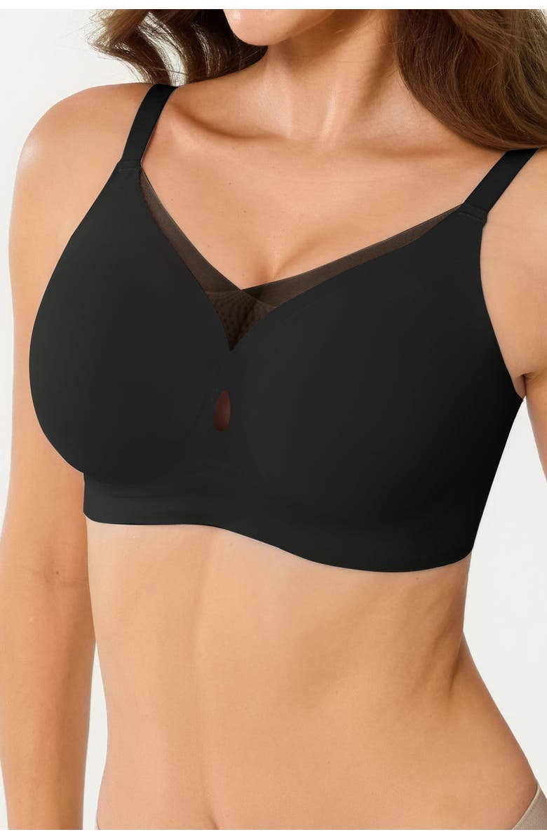 Popilush Seamless Wireless Jelly Leopard Contour Minimizer Support Bra, Alternate, color, Black