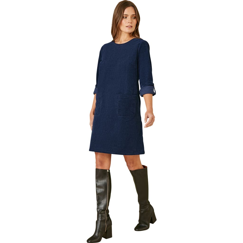 Yumi Cord Tunic Dress With Pockets In Blue