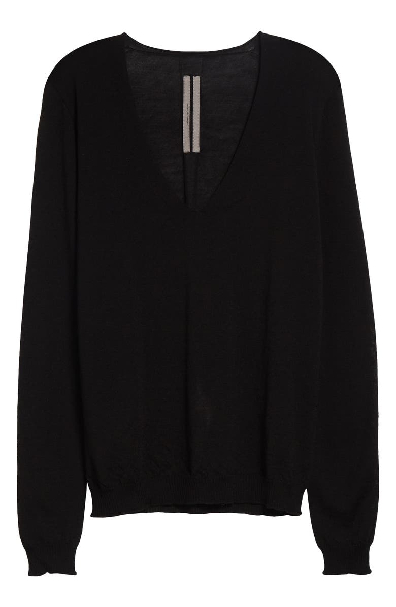 Rick Owens Virgin Wool V-Neck Sweater, Main, color, Black