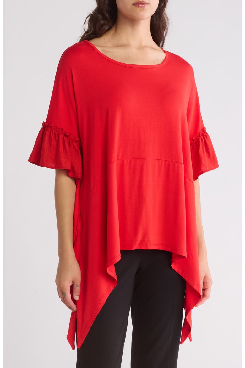 Ruffle Short Sleeve Sharkbite Hem Top, Main, color, RED