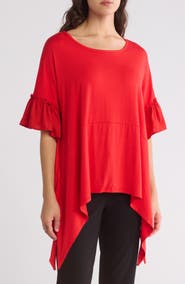 PATRIZIA LUCA Ruffle Short Sleeve Sharkbite Hem Top