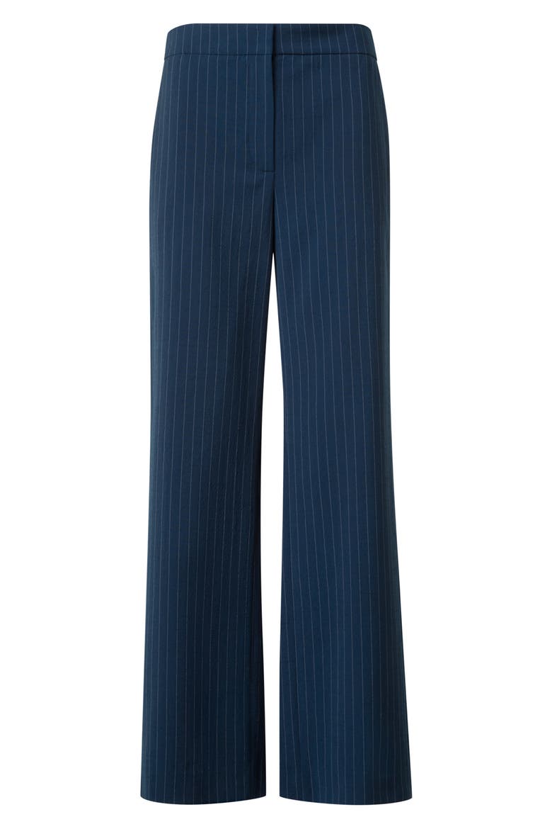 Pinstripe Wool Blend Crepe Crop Pants, Alternate, color, NAVY