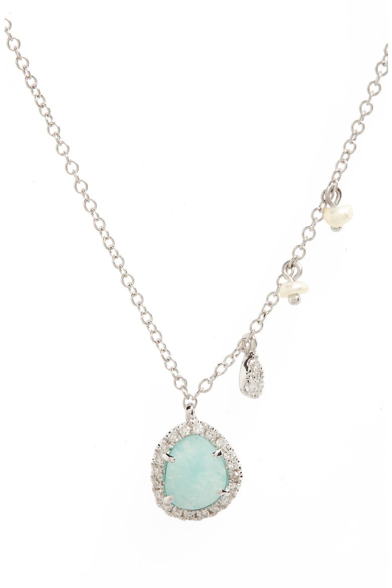 Mini Stone Diamond Pendant Necklace, Main, color, WHITE GOLD/ AMAZONITE