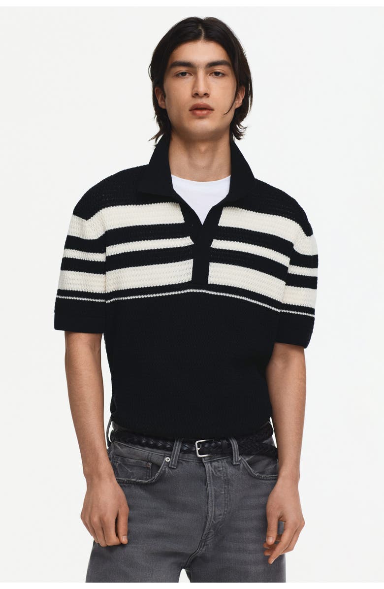H&M Regular Fit Pointelle-knit Polo Shirt, Main, color, Black/Color Block