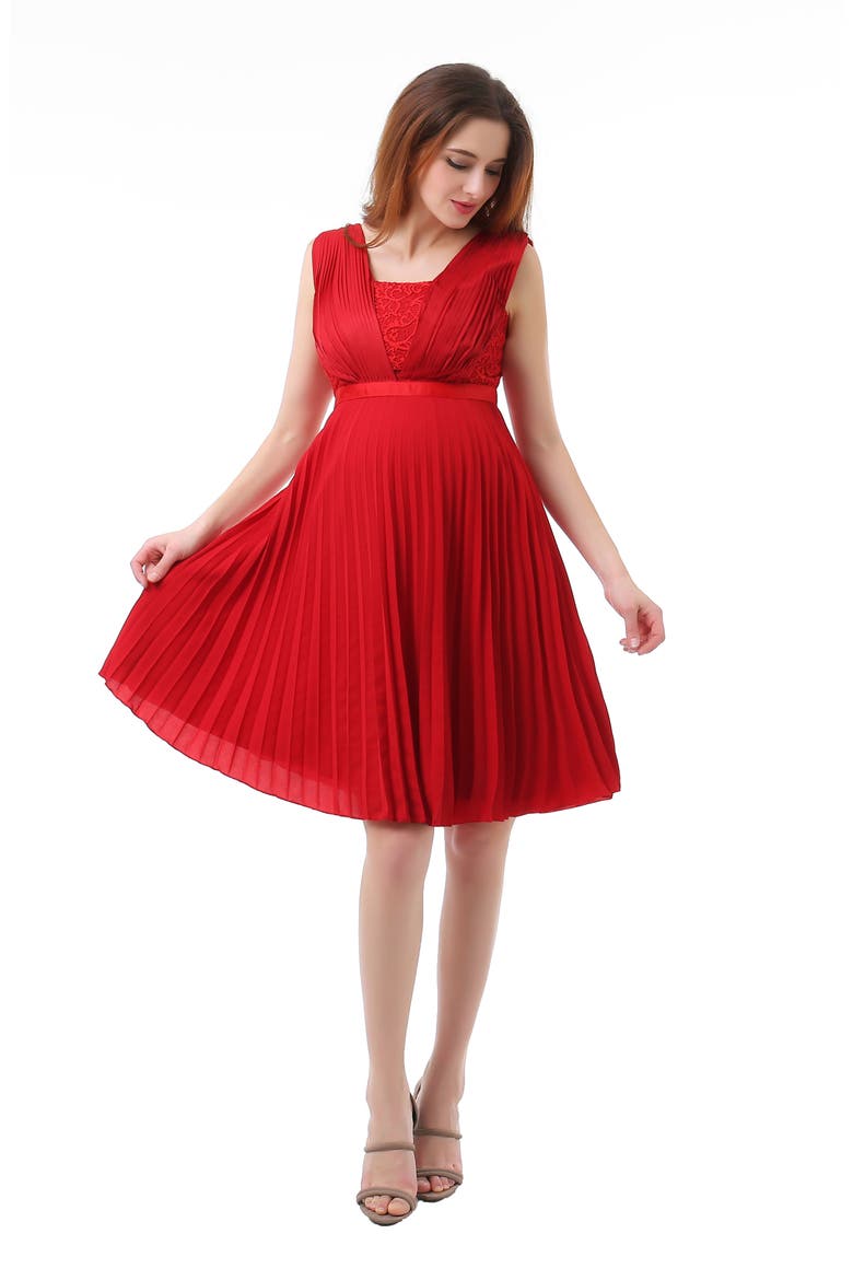 Lauren Chiffon & Lace Maternity Dress, Alternate, color, RED